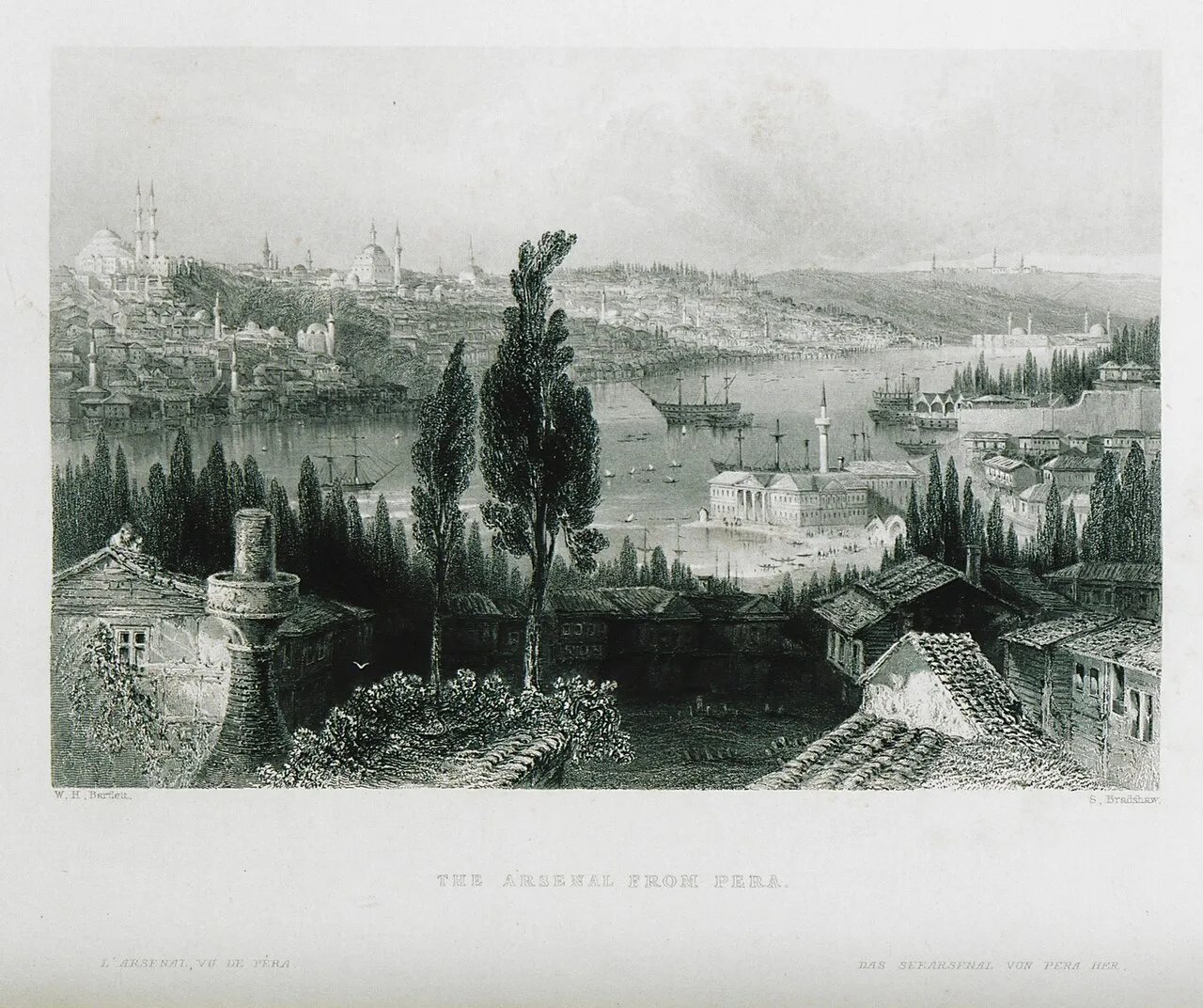 نقش للترسانة على القرن الذهبي من بيرا، من كتاب «جمال البوسفور»، 1838